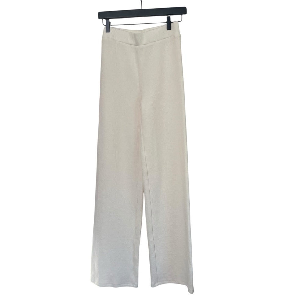 White Fox Ribbed Knit Wide Leg Pants Cream Lounge Athleisure S